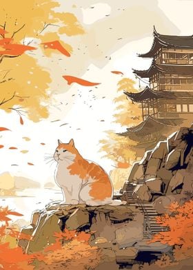 cat japanese landscape