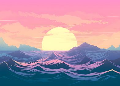 Sea Sunset Retro