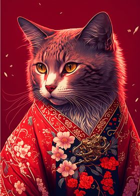 Japan kimono Cat in Red