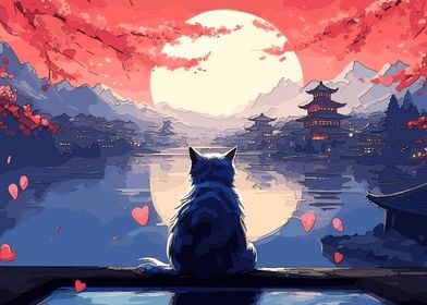 cat japanese landscape