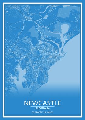 Newcastle Blue White Map