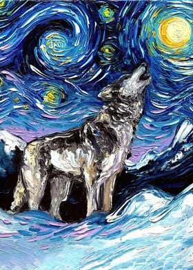 Starry Night Wolf van gogh