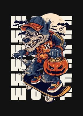 wolf halloween skateboard