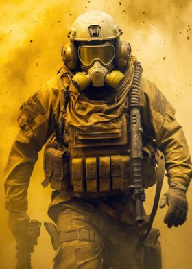 Soldier Running In Yellow