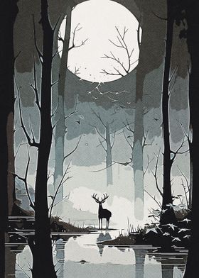 Vintage Deer in the Forest