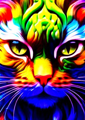 Colorful Cat Face Illustra