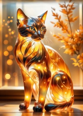 Yellow amber cat figure