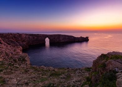 Sunset and cliff sea coast