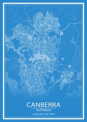 Canberra Blue White Map