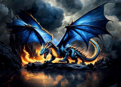 Blue Dragon in Fire
