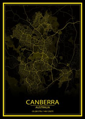 Canberra Yellow Black Map