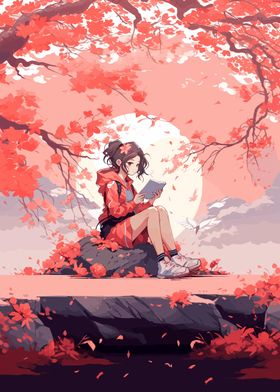 Sakura Anime Girl Reading