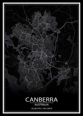 Canberra Black City Map