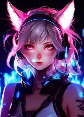 Fantasy Neon Catgirl