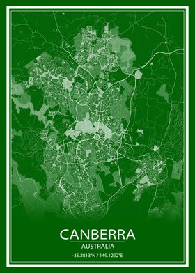 Canberra Green White Map