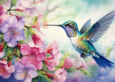 Hummingbird In Flowers