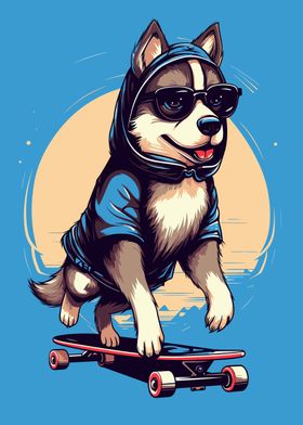 Husky on a Skateboard