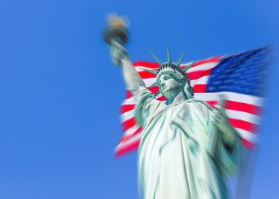 Statue of Liberty and flag