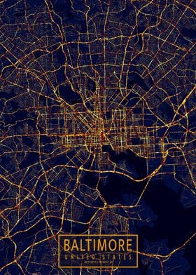 Baltimore Map City At Nigh