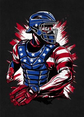 Baseball Catcher USA Flag