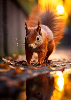 Vibrant Red Squirrel Art