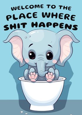 Cute Elephant On Toilet 
