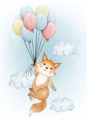 Cute fox with balloons