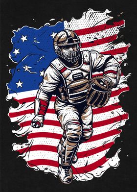 Patriotic Baseball Catcher