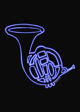 Neon blue French horn