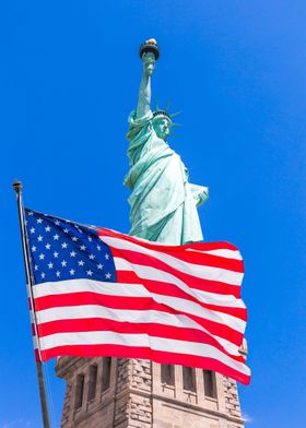 Statue of Liberty and flag