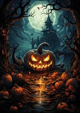 spooky pumpkin at night