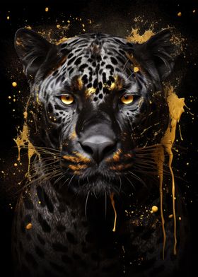 black jaguar in golden ink