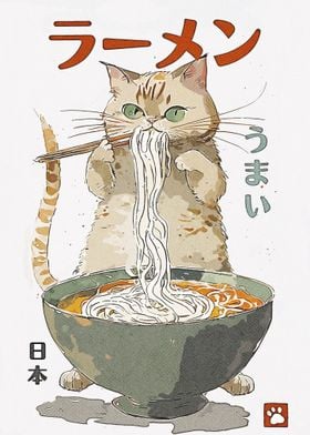 Cat Eating Ramen