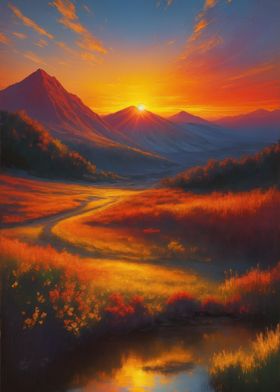 Oil painting sunset