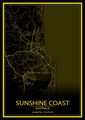 Sunshine Coast Yellow Map