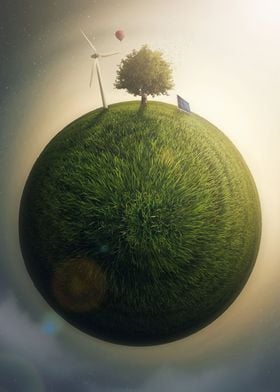 Surreal green planet