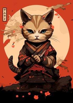 Japanese Samurai Cat funny
