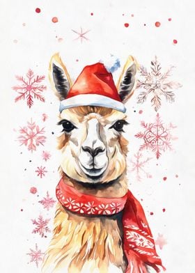 Llama with red snowflakes