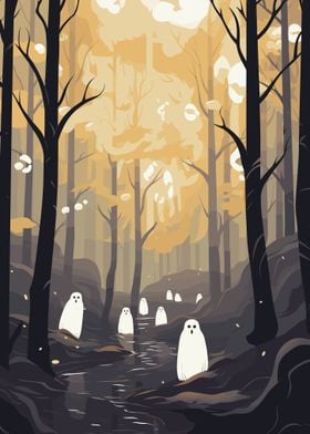Spooky Forest with Ghosts