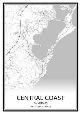 Central Coast White Map