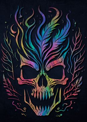 Psychedelic Flowers Skulls