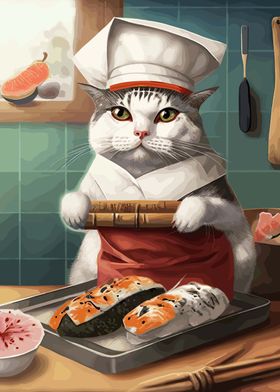 sushi cat chef japan