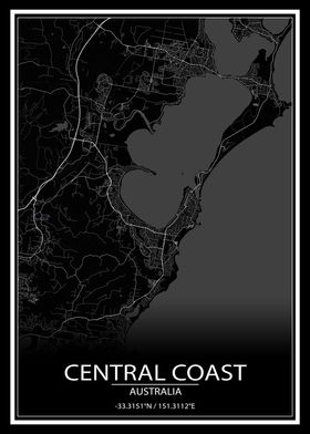 Central Coast Black Map