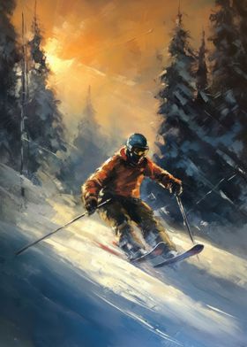 Oil Painting of a Skier