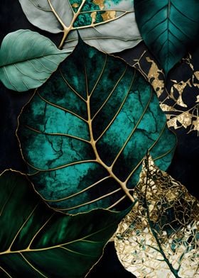 Abstract Botanic Gold Art