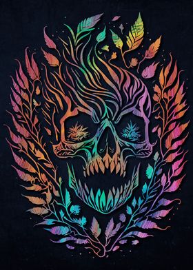 Psychedelic Flowers Skulls