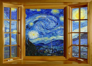 Starry Night Window Wooden