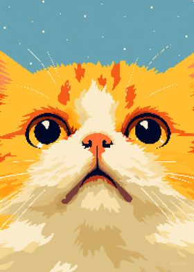 Cat Curious Face Pixel Art