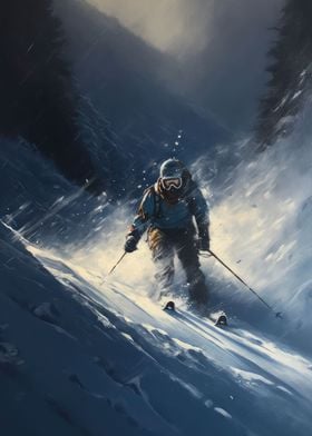 Oil Painting of a Skier