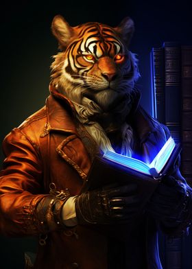 cool Tiger reading a book